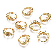 Brass Hoop Earring Findings,  for Half Drilled Bead, Cadmium Free & Nickel Free & Lead Free, Ring, Real 18K Gold Plated, 16x14x6.5mm, Pin: 1mm, Pin: 1mm(for half drilled beads)(KK-N233-139)
