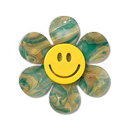 Two Tone Acrylic Big Pendants, Flower with Smiling Face, Green, 55x50x4.5mm, Hole: 1.8mm(OACR-B008-D06)