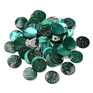 Spray Painted Natural Akoya Shell Charms, Mother of Shell, Flat Round Charms, Sea Green, 13x1.5mm, Hole: 1mm(SHEL-F007-15A-03)