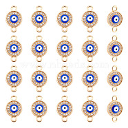 50Pcs Alloy Connector Charms, with Crystal Rhinestone and Blue Enamel, Flat Round with Evil Eye, Light Gold, 19.5x12x3.5mm, Hole: 2mm(ENAM-AR0001-31)
