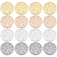 Fingerinspire 16Pcs 4 Colors Environmental Protection Electroplating Brass Pendants, Flat Round with Embossing, Mixed Color, 19x1.2mm, Hole: 1.4mm, 4pcs/color(KK-FG0001-06)
