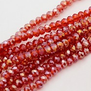 Electroplate Glass Beads Strands, AB Color Plated, Faceted, Rondelle, Red, 3x2mm, Hole: 1mm, about 113~115pcs/strand, 32~33cm(EGLA-D020-3x2mm-27)