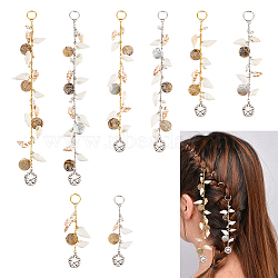 Shell Hair Accessories Chain Clips for Woman Girls, with Alloy Pendants and Iron Jump Rings, Flat Round with Starfish, Wheat, 95~236mm, 8pcs/set(OHAR-AB00005)