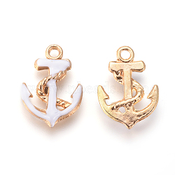 Enamel Pendants, with Light Gold Plated AlLoy Findings, Anchor, White, 17x12x3mm, Hole: 2mm(ENAM-WH0006-A04)