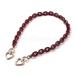 Acrylic Linking Rings Bag Handles, with Aluminium Paperclip and Heart Alloy Swivel Clasps, Dark Red, 63cm(AJEW-BA00085-03)