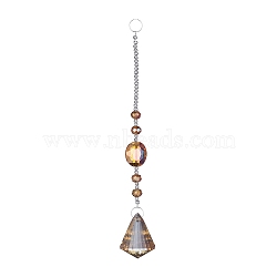 Crystal Teardrop Beaded Wall Hanging Decoration Pendant Decoration, Hanging Suncatcher, with Iron Ring and Glass Beads, Sandy Brown, 220mm, Pendant: 42x32mm(HJEW-G019-01F)