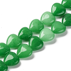 Natural Malaysia Jade Beads Strands, Heart, Dyed, Green, 14~14.5x13.5~14x6~6.5mm, Hole: 1mm, about 28pcs/strand, 15.16''(38.5cm)(G-I372-A04-02)