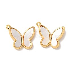 Brass Pave Shell Butterfly Charms, Real 18K Gold Plated, 11x13x2.5mm, Hole: 1mm(KK-K378-30G)