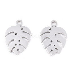 Non-Tarnish 304 Stainless Steel Charms, Tropical Leaf Charms, Monstera Leaf, Stainless Steel Color, 13x9x1mm, Hole: 1mm(STAS-S107-05P)