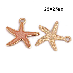 Alloy Enamel Pendants, Starfish Shape, Cadmium Free & Lead Free, Light Gold, Pink, 25x25mm, Hole: 2.5mm(ENAM-TAC0001-36LG-02)