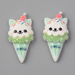 Opaque Resin Decoden Cabochons, Imitation Food, Ice Cream with Dog Face, Aquamarine, 27x13x5mm(X-CRES-N024-33)