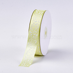 Single Face Satin Ribbon, Polyester Ribbon, Flower Pattern, Green Yellow, 1 inch(25mm), about 50yards/roll(45.72m/roll)(SRIB-T005-01C)
