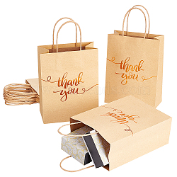 Rectangle Kraft Paper Bag, with Handle, Word Thank you, for Party Recycled Bag, Peru, 28cm(CARB-WH0009-13)