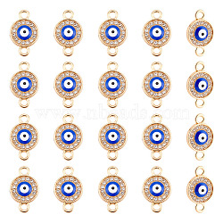 50Pcs Alloy Connector Charms, with Crystal Rhinestone and Blue Enamel, Flat Round with Evil Eye, Light Gold, 19.5x12x3.5mm, Hole: 2mm(ENAM-AR0001-31)