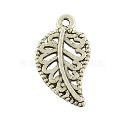 Tibetan Style Alloy Leaf Pendants, Cadmium Free & Nickel Free & Lead Free, Antique Silver, 19x10x1mm, Hole: 1mm, about 1500pcs/1000g(TIBEP-A2879-AS-NR)