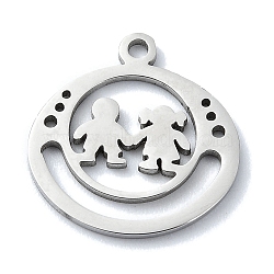 Non-Tarnish 304 Stainless Steel Pendants, Laser Cut, Flat Round with Couple Charm, Stainless Steel Color, 15.5x15x1mm, Hole: 1.2mm(STAS-C097-36P)