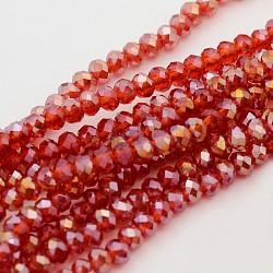 Electroplate Glass Beads Strands, AB Color Plated, Faceted, Rondelle, Red, 3x2mm, Hole: 1mm, about 165~169pcs/strand, 15~16 inch(38~40cm)(EGLA-D020-3x2mm-27)