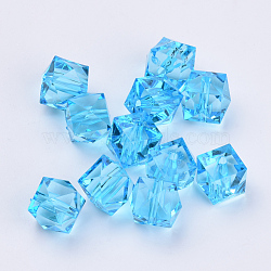 Transparent Acrylic Beads, Faceted, Cube, Deep Sky Blue, 8x8x7.5mm, Hole: 1.4mm, about 1730pcs/500g(TACR-Q259-8mm-V40)