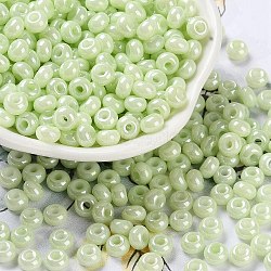 Glass Seed Beads, Opaque Colours Luster, Round, Pale Green, 5~5.5x3~3.5mm, Hole: 1.5~1.6mm, about 3488pcs/pound(SEED-L011-03A-11)