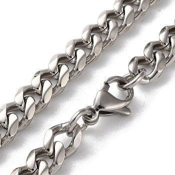 304 Stainless Steel Cuban Link Chain Necklaces for Men, Stainless Steel Color, 23.82 inch(60.5cm), link: 9x7x2mm