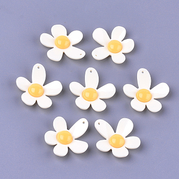 Resin Pendants, Flower, Old Lace, 49x46x9.5mm, Hole: 1.5mm