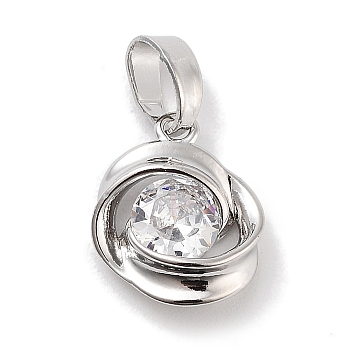 Brass Micro Pave Clear Cubic Zirconia Pendants, Platinum, 12x10x3.5mm, Hole: 5x2.5mm