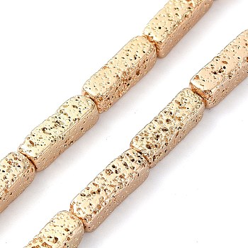 Electroplated Natural Lava Rock Beads Strands, Cuboid, Light Gold Plated, 13.5~14x4~4.5x4~4.5mm, Hole: 0.8~0.9mm, about 30pcs/strand, 16.30''(41.4cm)