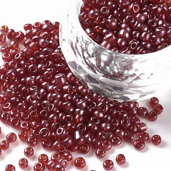 Glass Seed Beads, Trans. Colours Lustered, Round, Crimson, 3mm, Hole: 1mm, about 2222pcs/100g