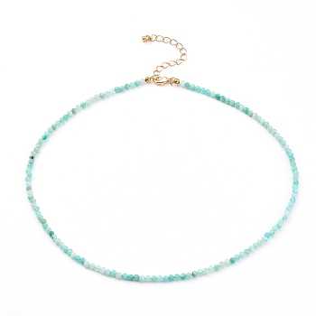 Natural Amazonite Beaded Necklaces, with Brass Lobster Claw Clasps, Golden, 15.94 inch(40.5cm)