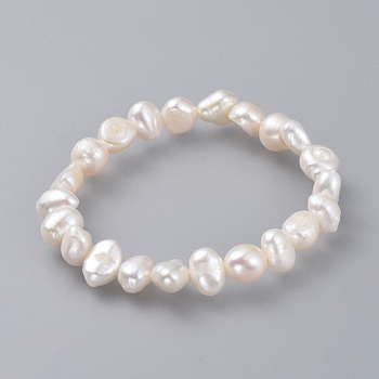 Natural Pearl Stretch Bracelets, White, 2-1/8 inch(5.5cm)