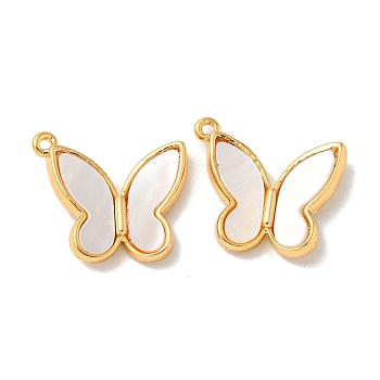 Brass Pave Shell Butterfly Charms, Real 18K Gold Plated, 11x13x2.5mm, Hole: 1mm