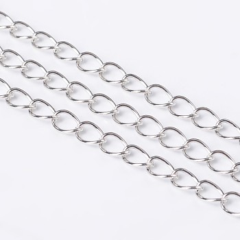 Iron Side Twisted Chain, Unwelded, Lead Free, with Spool, Platinum, 6x4x0.7mm, about 328.08 Feet(100m)/roll