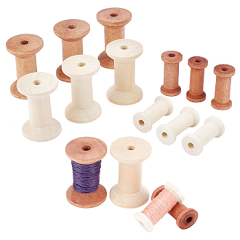 Elite 16Pcs 4 Style Wooden Empty Spools for Wire, Thread Bobbins, Mixed Color, 5~5.15x3.35~3.4cm, 4pcs/style