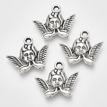 Tibetan Style Alloy Pendants, Cadmium Free & Nickel Free & Lead Free, Angel, Antique Silver, 16.5x19.5x3mm, Hole: 1.8mm, about 730pcs/1000g