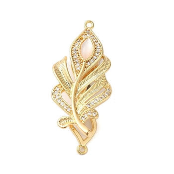 Brass Micro Pave Clear Cubic Zirconia Fold Over Clasps, with Resin, Leaf, Real 18K Gold Plated, 37mm, Hole: 1.2mm