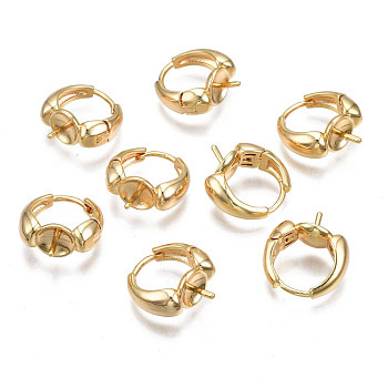 Brass Hoop Earring Findings,  for Half Drilled Bead, Cadmium Free & Nickel Free & Lead Free, Ring, Real 18K Gold Plated, 16x14x6.5mm, Pin: 1mm, Pin: 1mm(for half drilled beads)