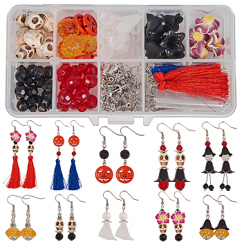 DIY Earring Making, with Synthetic Gemstone Beads, Acrylic Beads, Polyester Tassel Pendant, Tibetan Silver Bead Caps and Brass Earring Hooks, Mixed Color, 13.5x7x3cm