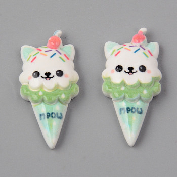 Opaque Resin Decoden Cabochons, Imitation Food, Ice Cream with Dog Face, Aquamarine, 27x13x5mm