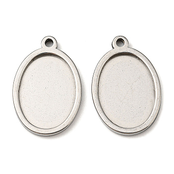 201 Stainless Steel Pendant Cabochon Settings, Oval, Stainless Steel Color, Tray: 18x13mm, 24x16x2mm, Hole: 1.8mm