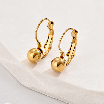 304 Stainless Steel Leverback Earrings, Round Ball, Real 18K Gold Plated, 20x8mm