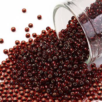 TOHO Round Seed Beads, Japanese Seed Beads, (2153S) Silver Lined Dark Cherry Amber, 11/0, 2.2mm, Hole: 0.8mm, about 5555pcs/50g