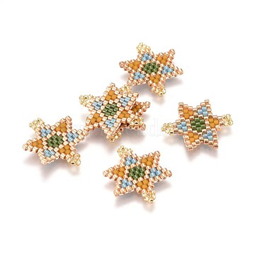 MIYUKI & TOHO Handmade Japanese Seed Beads Links, Loom Pattern, for Jewish, Star of David, Colorful, 19.5~21x16~17x1.7mm, Hole: 1.5mm(SEED-A027-Z16)