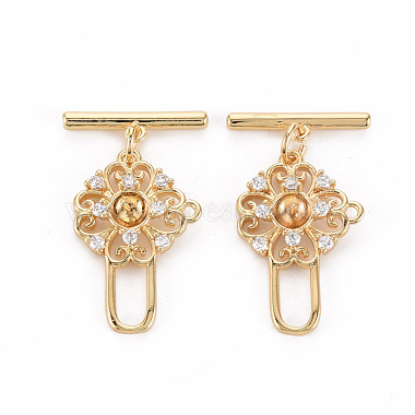 Real 18K Gold Plated Clear Flower Brass+Cubic Zirconia Toggle Clasps