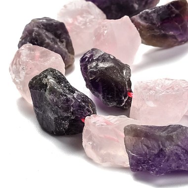 Rough Raw Natural Rose Quartz & Amethyst Beads Strands(G-J390-B03)-2