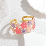 304 Stainless Steel Cuff Bangles for Women, Flower, with Enamel, Colorful, Inner Diameter: 2-1/4 inch(5.75cm)(BJEW-F525-04C-G)