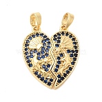 Valentine's Day Brass Micro Pave Cubic Zirconia Split Pendants, with Magnetic, Heart Charms, Golden, 23x20x4.5mm, Hole: 5x3mm(KK-H251-01D-G)