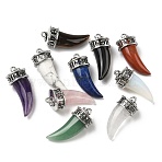 Natural & Synthetic Mixed Gemstone Pendants, Dagger Shape Charms with Alloy Findings, Antique Silver, Mixed Dyed and Undyed, 35~38x16x14~14.5mm, Hole: 4mm(G-H332-08AS)