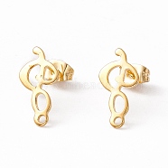 201 Stainless Steel Stud Earring Findings, with 304 Stainless Steel Pins, Horizontal Loops and Ear Nuts, Musical Note, Real 24K Gold Plated, 16x8mm, Hole: 1.4mm, Pin: 0.8mm(EJEW-A071-15G)