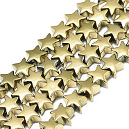 Electroplate Non-magnetic Synthetic Hematite Beads Strands, Star, Real 18K Gold Plated, 5x6x3.5mm, Hole: 1mm, about 81~82pcs/strand, 15.75 inch(40cm)(G-S352-54)