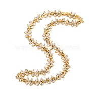 Rack Plating Brass Pave Clear Cubic Zirconia Flower Link Chain Necklaces, Long-Lasting Plated, Lead Free & Cadmium Free, Real 18K Gold Plated, 15.55 inch(39.5cm)(NJEW-Q345-03G-01)